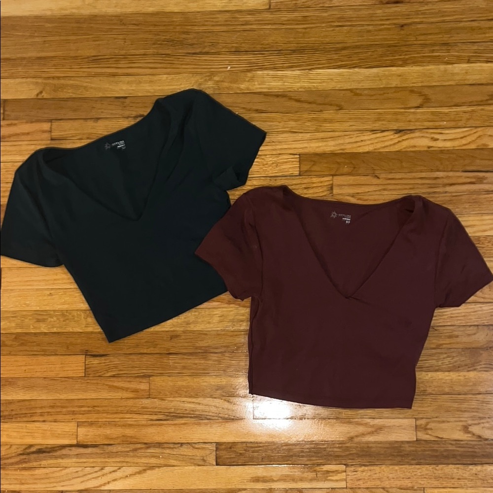 Aerie Offline V-Neck Crop Tops - Teal and Burgundy